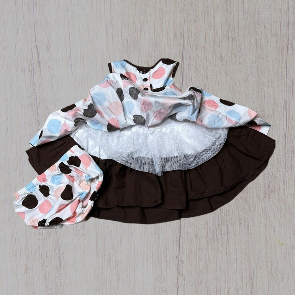 Savannah layered polka dot dress with tulle and bloomers infant size 3-6 months - Picture 5 of 6